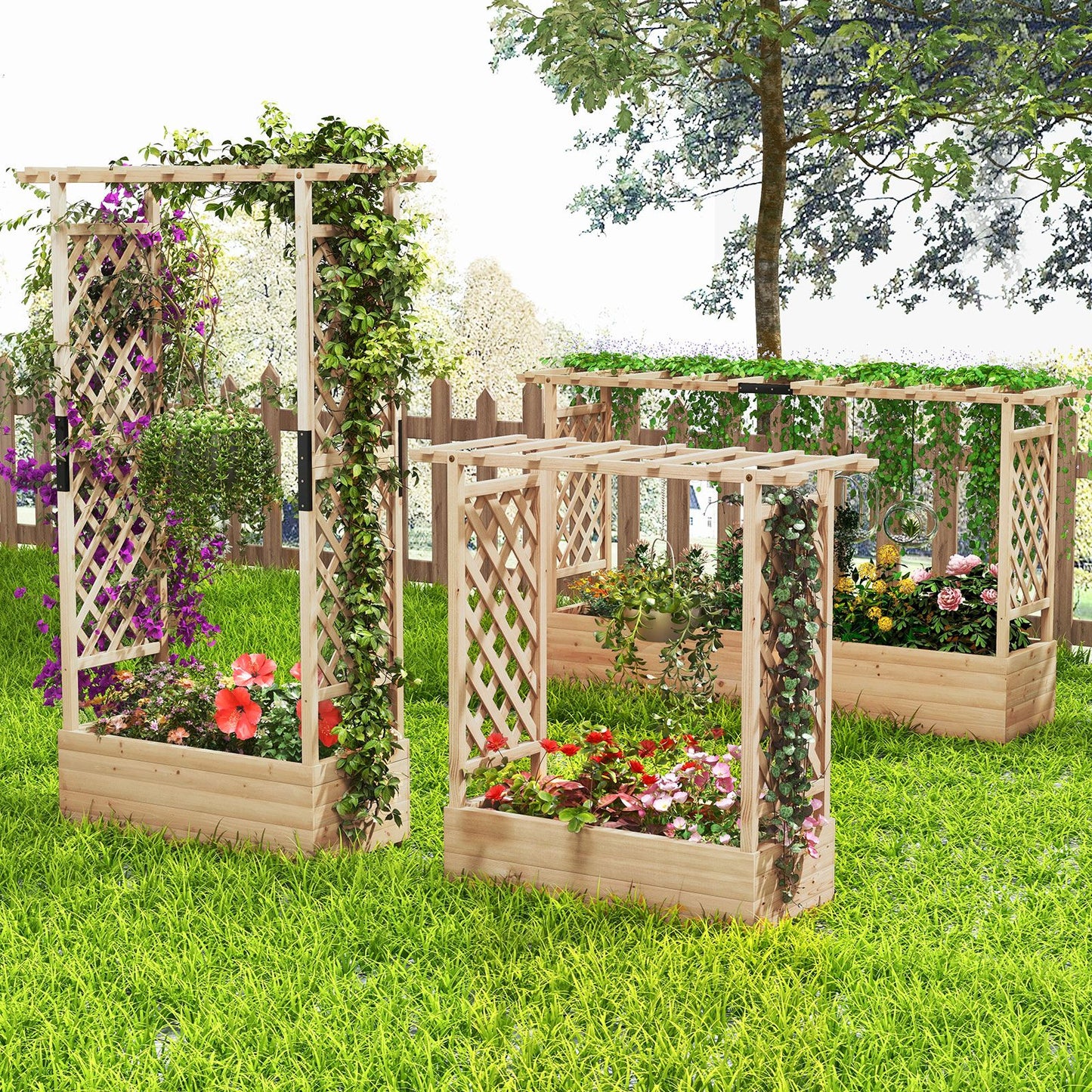Elevated Garden Bed with Dual Trellis System and Canopy Roof