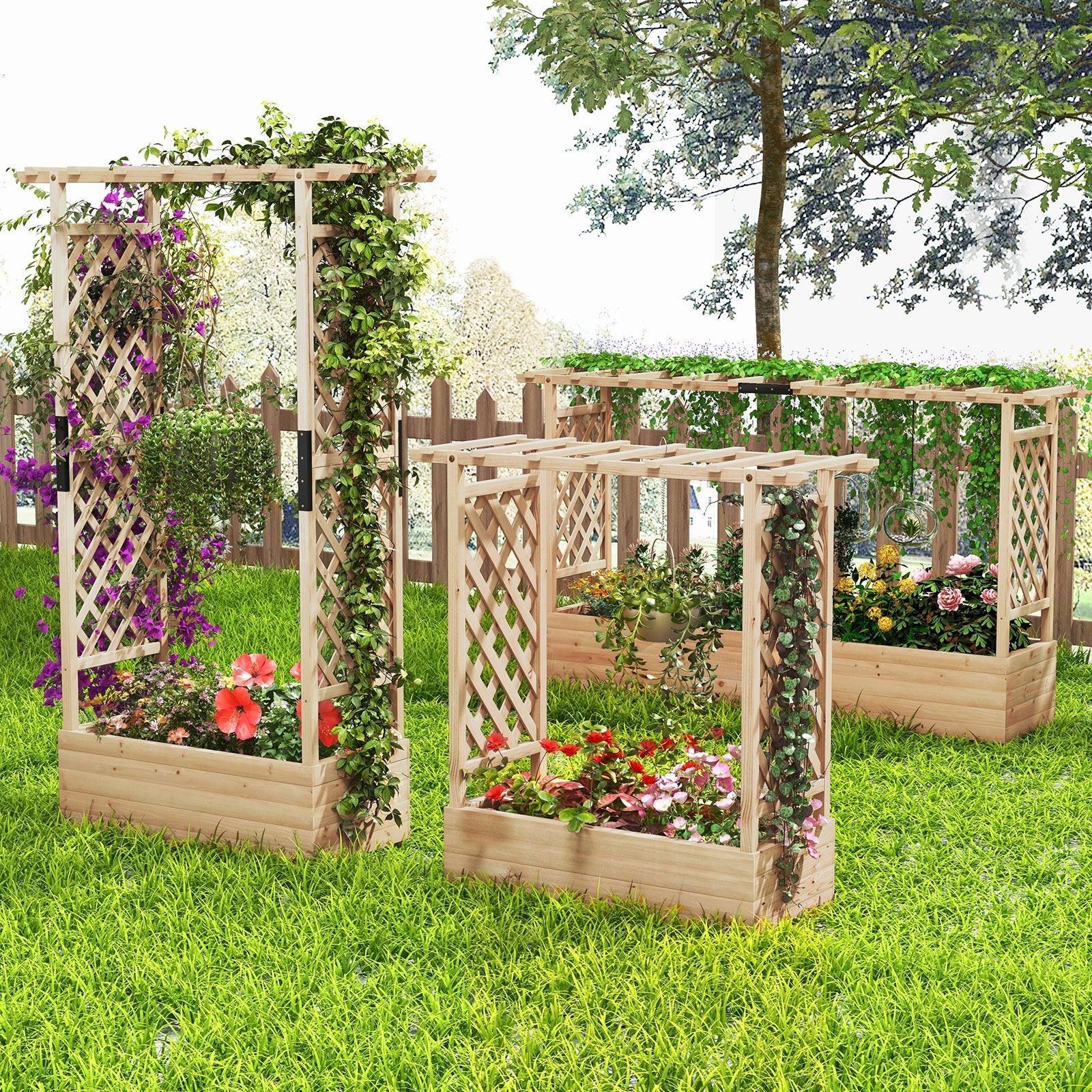 Elevated Garden Bed with Dual Trellis System and Canopy Roof