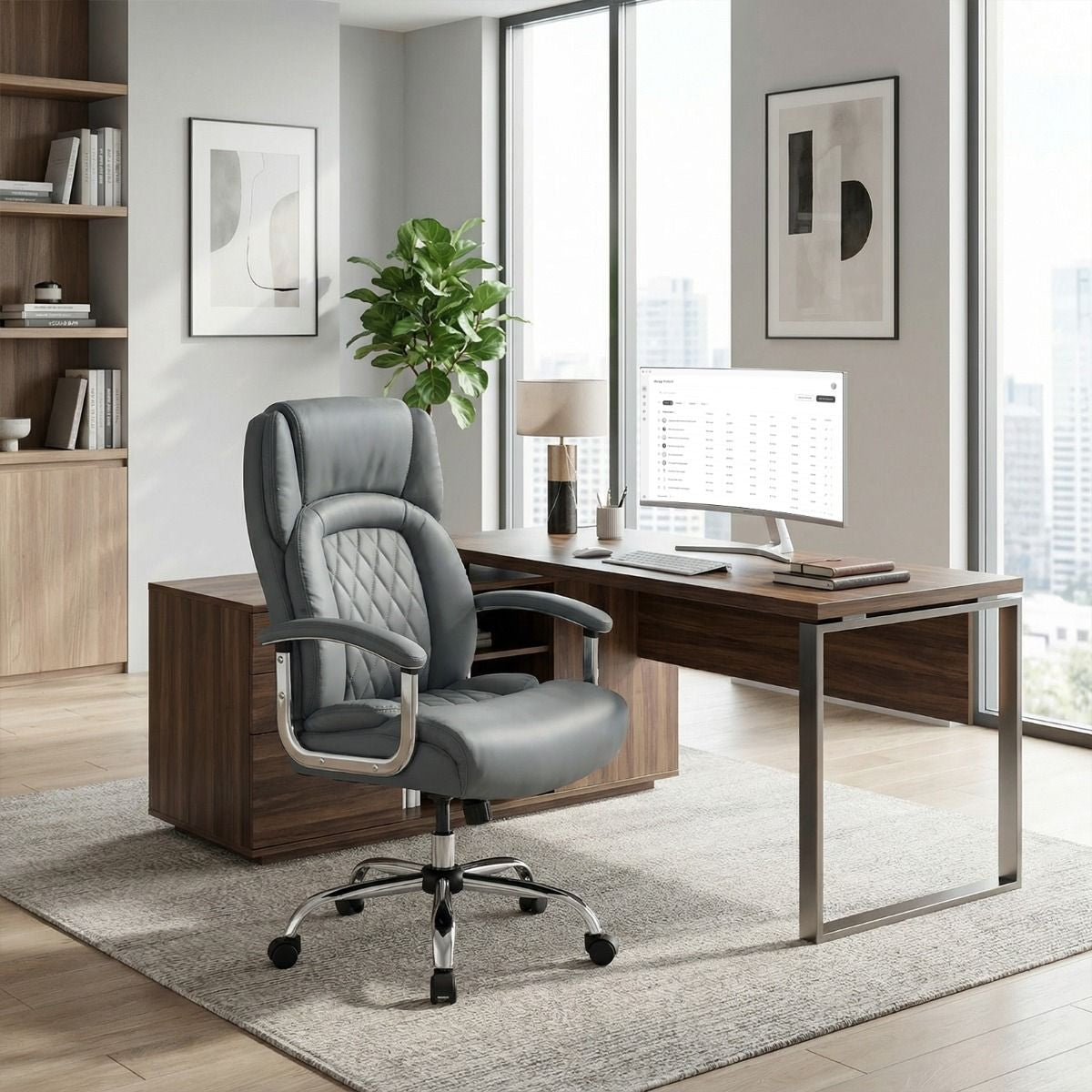 Executive Leather Office Chair with Rocking Functionality and Armrests