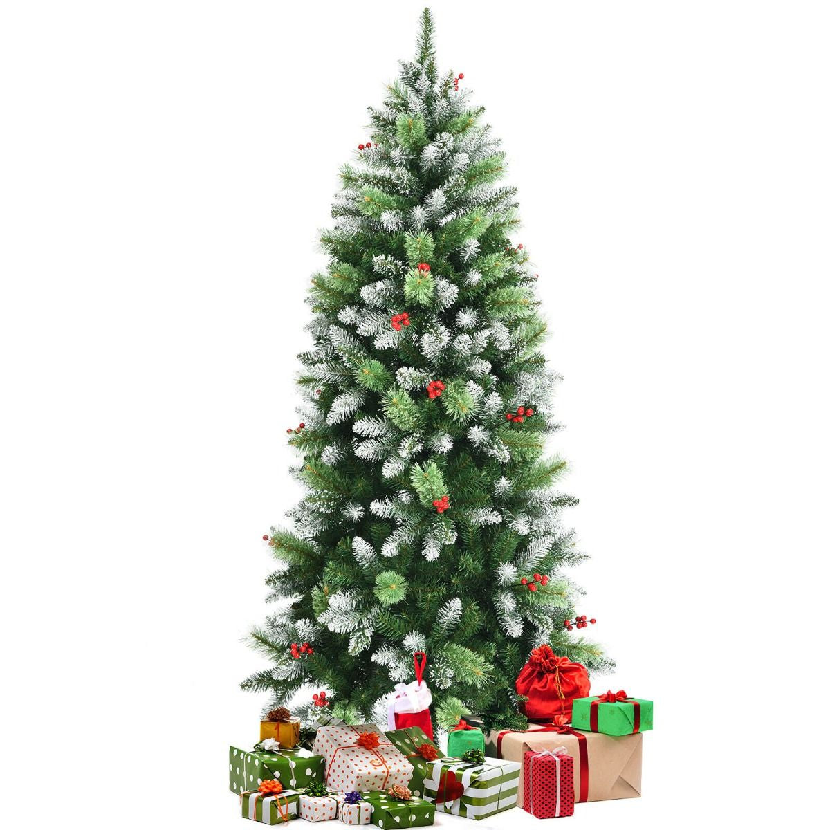 6FT Artificial Christmas Tree with Red Berries and Snow Effect