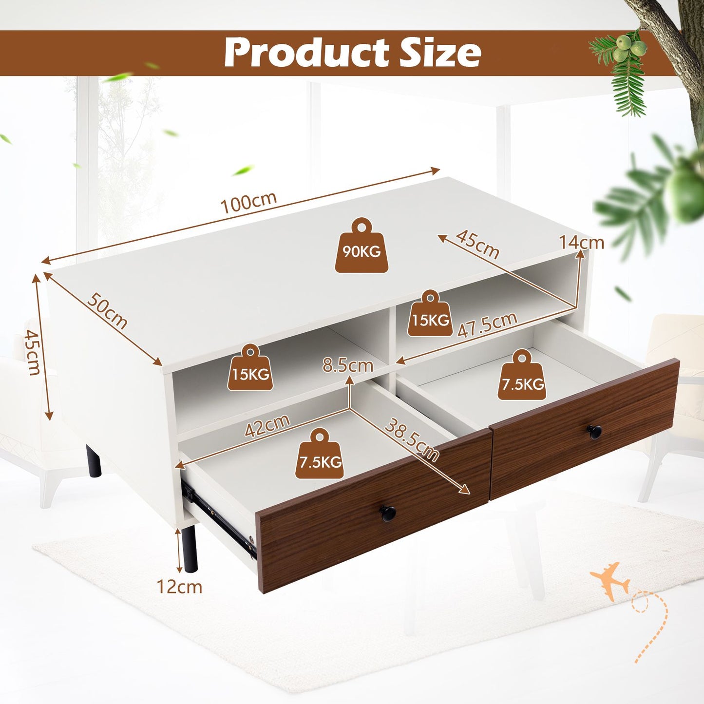 Rectangle Coffee Table with Durable Metal Legs for Home and Office Use