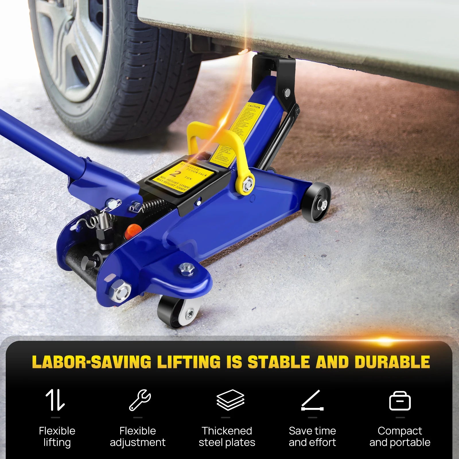 Hydraulic Trolley Floor Jack 2 Ton Portable Heavy Duty Car Lift with Carry Case Steel Handle Profile Tyre Repair Tools