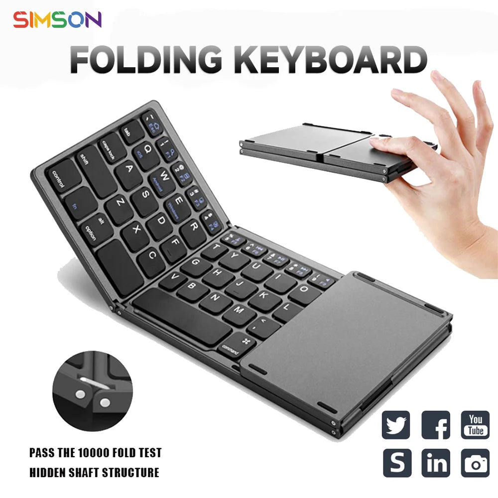 Compact Bluetooth Mini Wireless Keyboard with Touchpad - Triple Folding Design for Windows, Android, iOS, iPad, and Phones