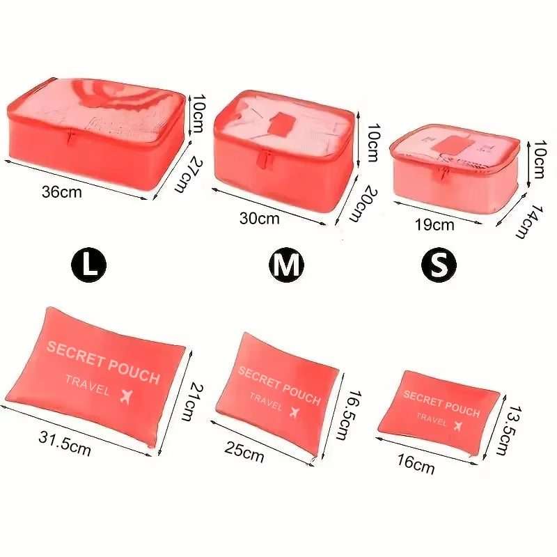 6 Pcs/Set Pink/Blue/Grey Travel Storage Bag Large Capacity Waterproof Luggage Clothing Underwear Storage Bag Bag with Zipper