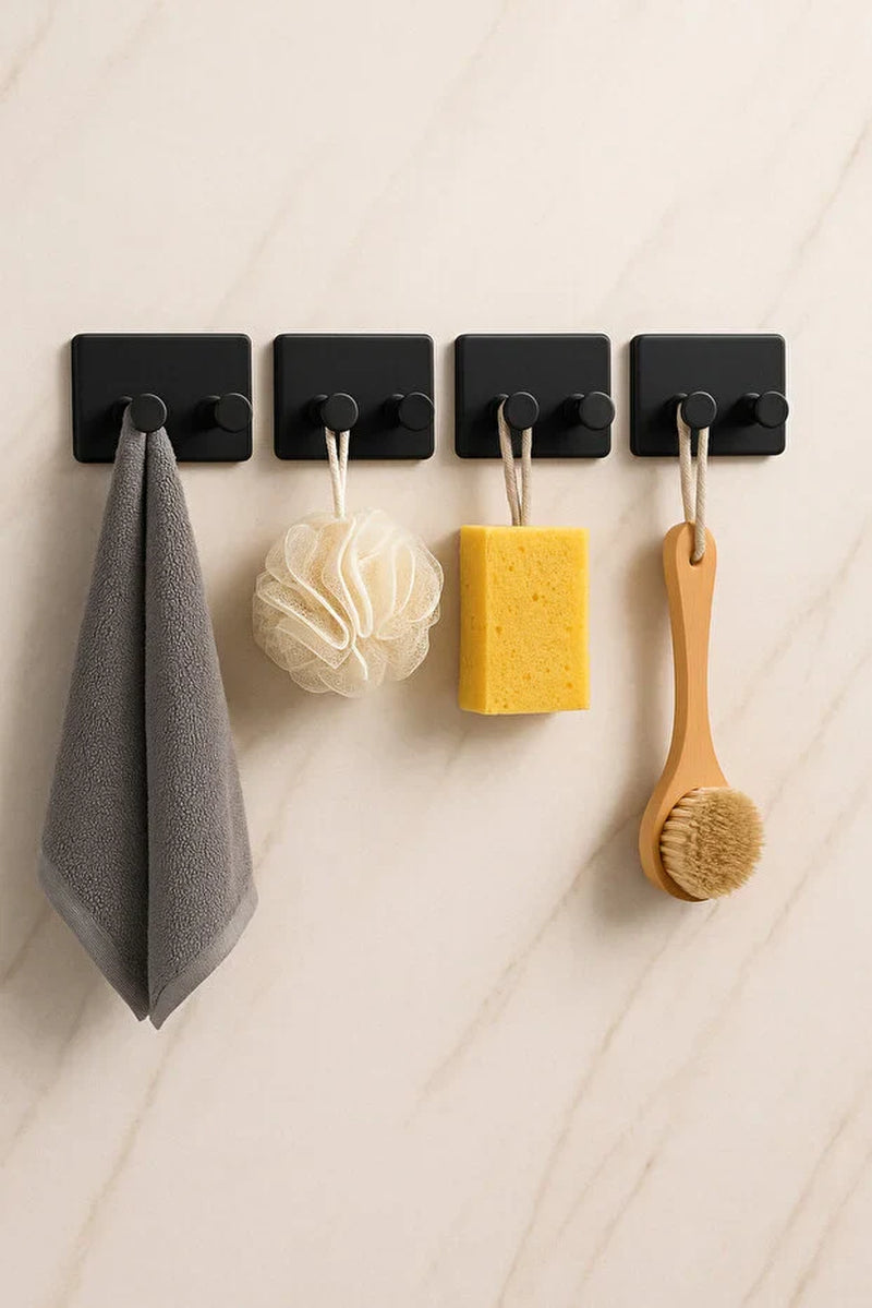 4-Pack Self Adhesive Hooks Bathroom Kitchen Wall Hooks Easy Install Towel and Organizer Hangers