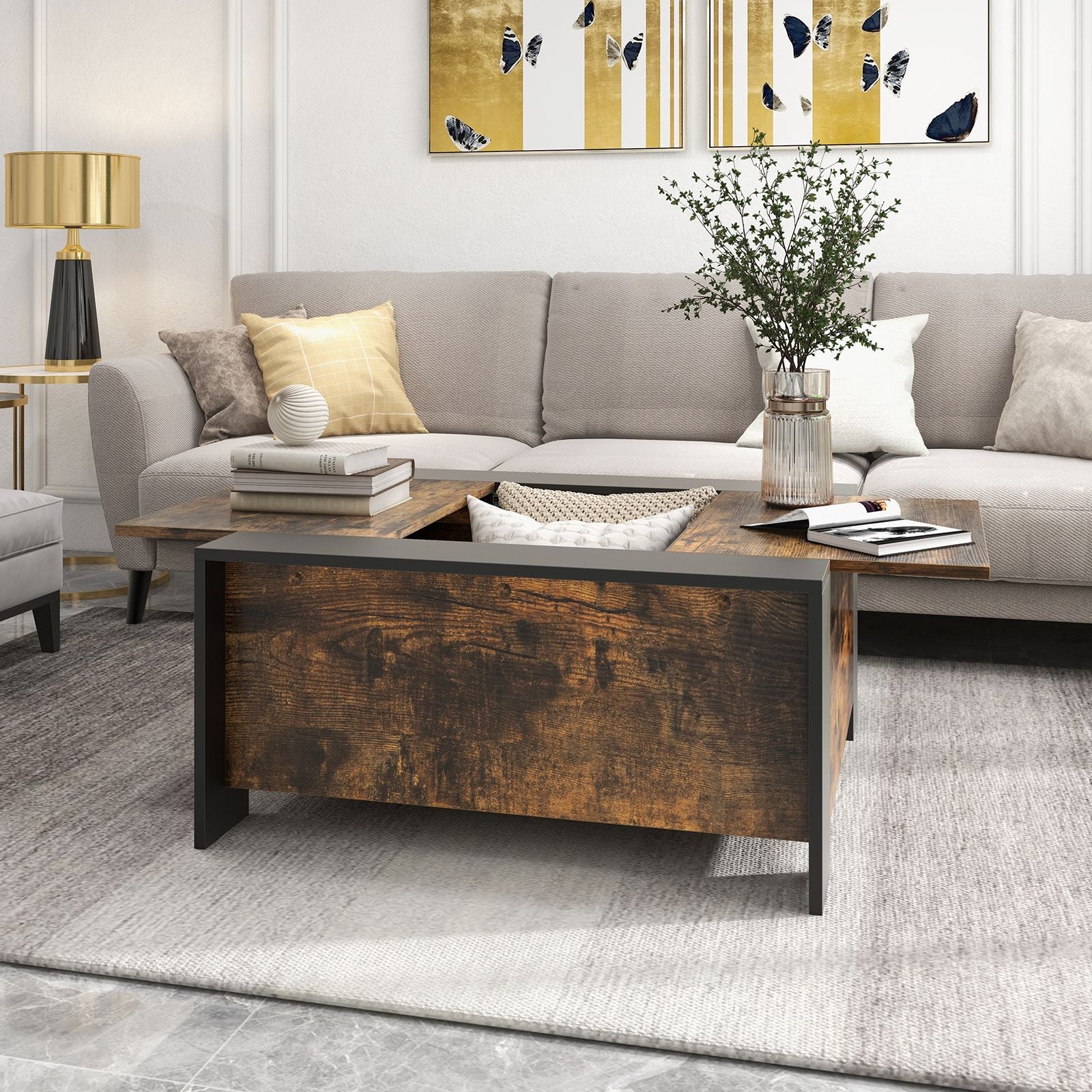 92cm Square Coffee Table with Sliding Top and Concealed Storage Compartment