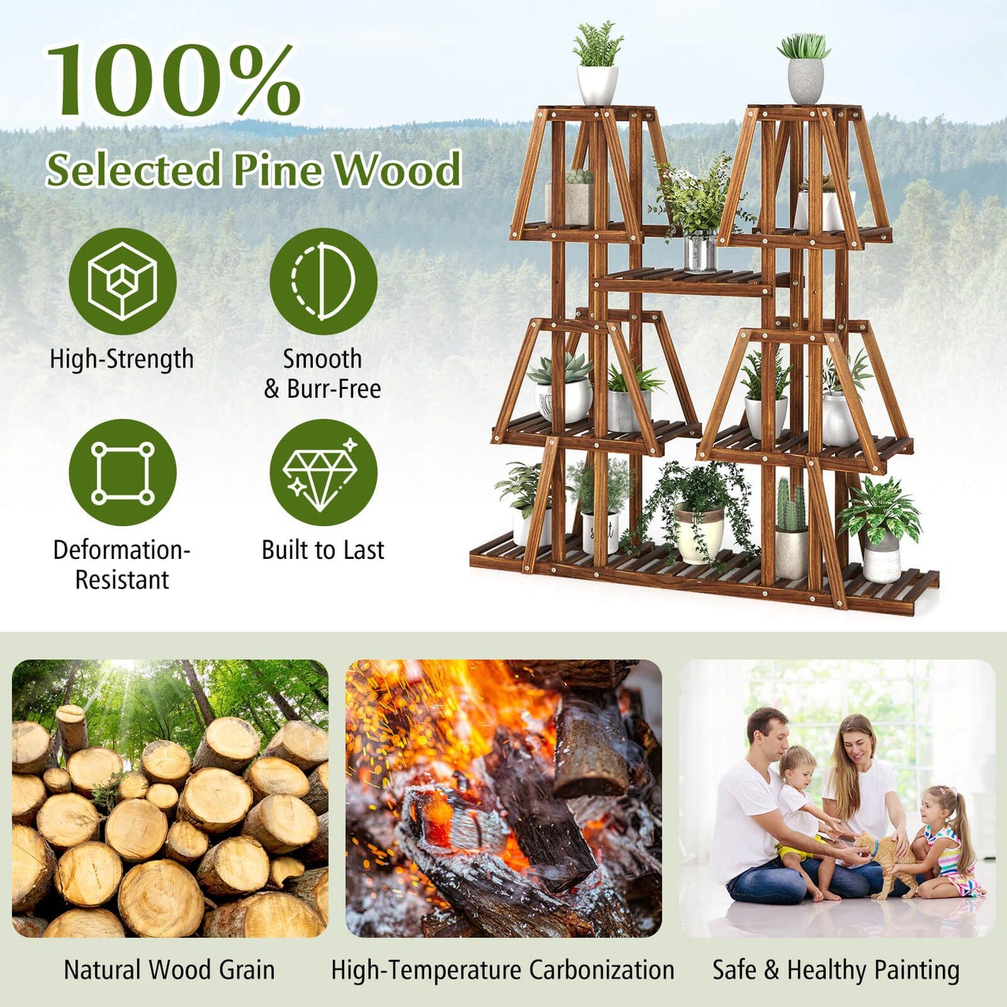 114 cm Tall Wooden Plant Stand - 5-Tier Rack for 10 Potted Plants