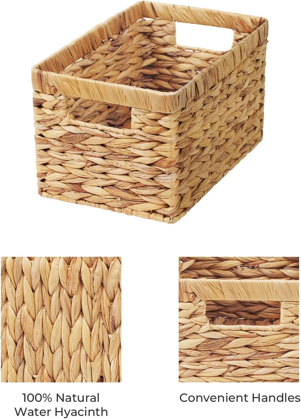 Stylish Wicker Storage Baskets - 2-Pack Large Rectangular Baskets with Handles for Pantry and Bathroom Organization, Natural Water Hyacinth