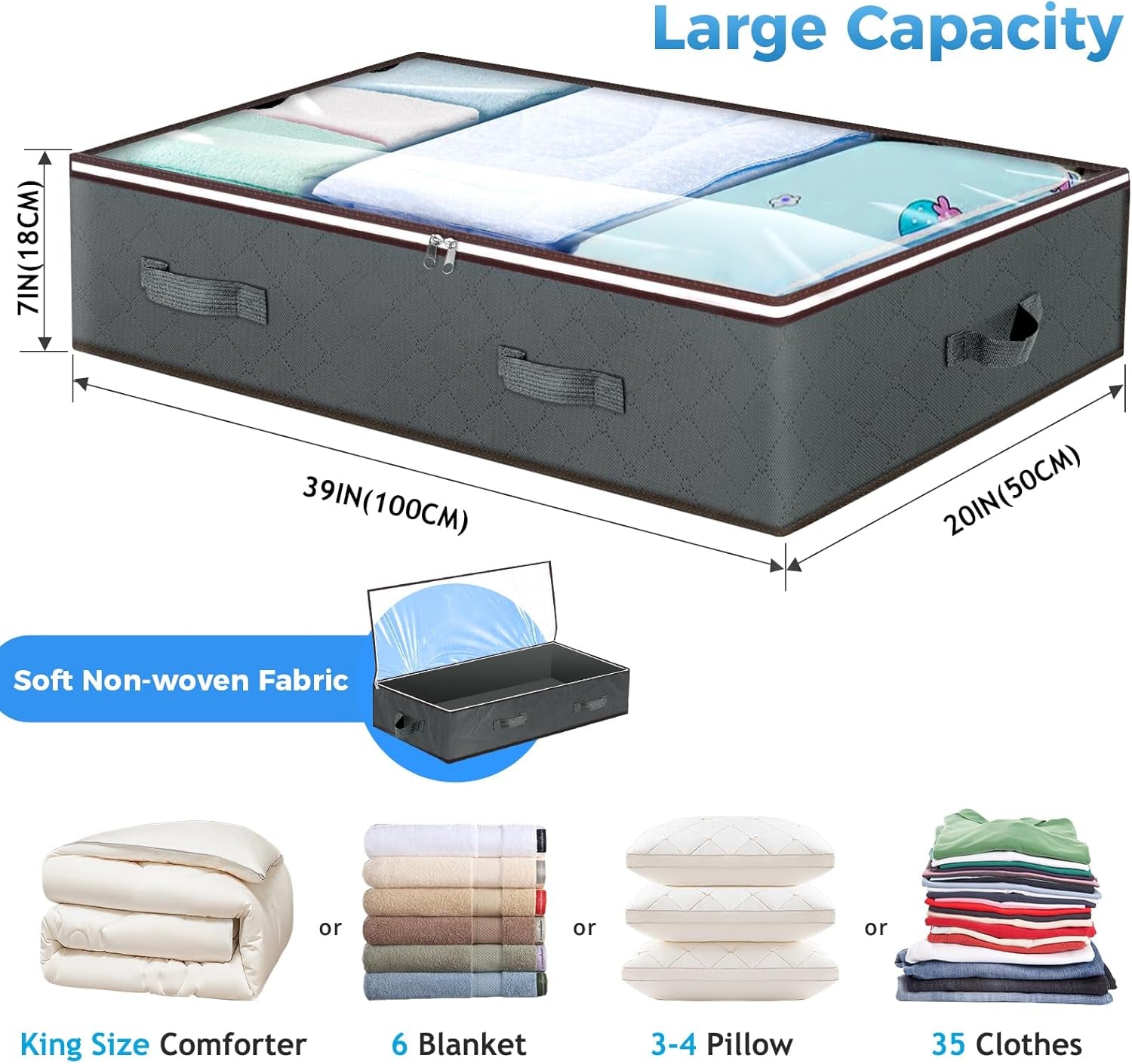 4 Pack Underbed Storage, 90L Large under Bed Storage Box with Lid