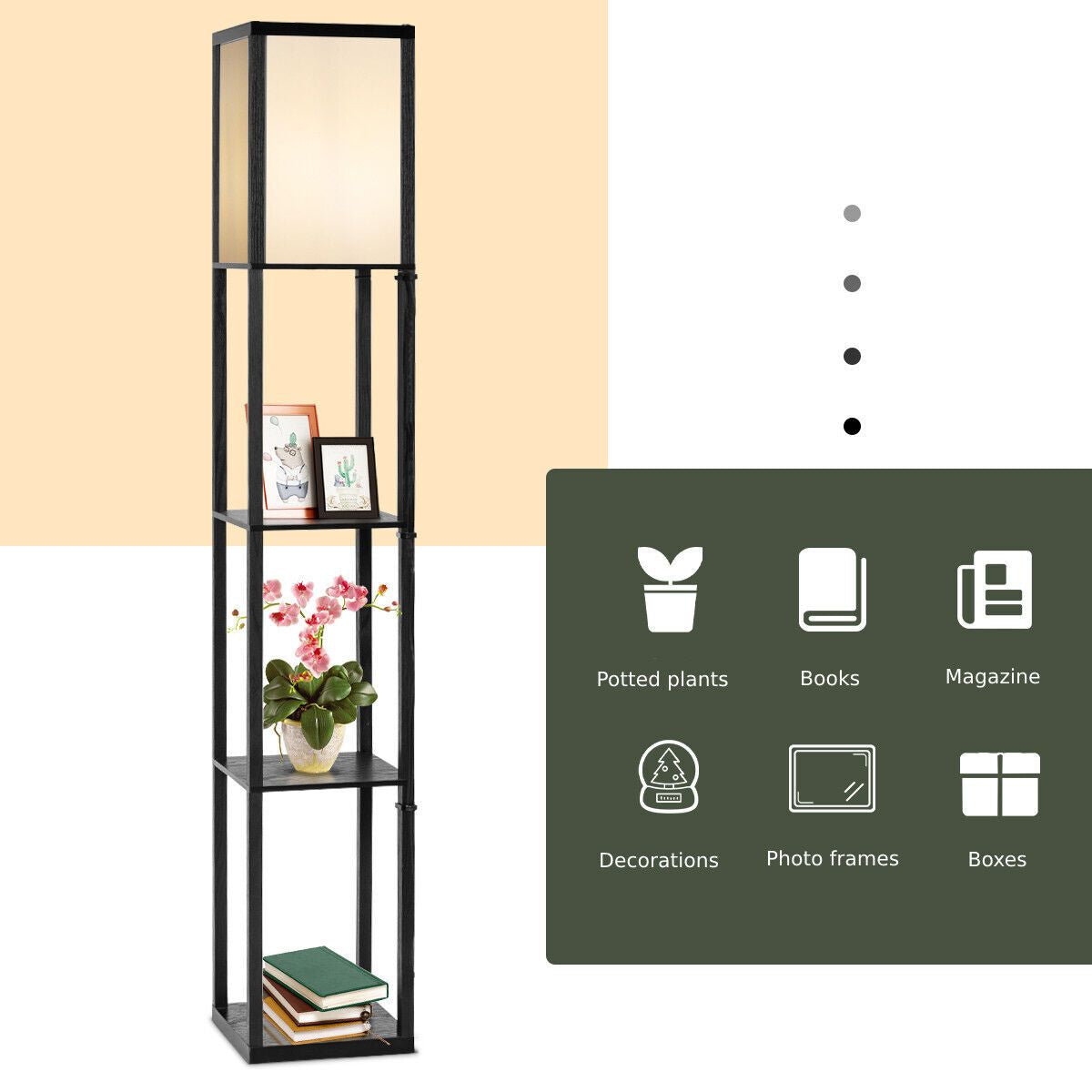 Freestanding Floor Lamp with Three-Tier Storage Shelf