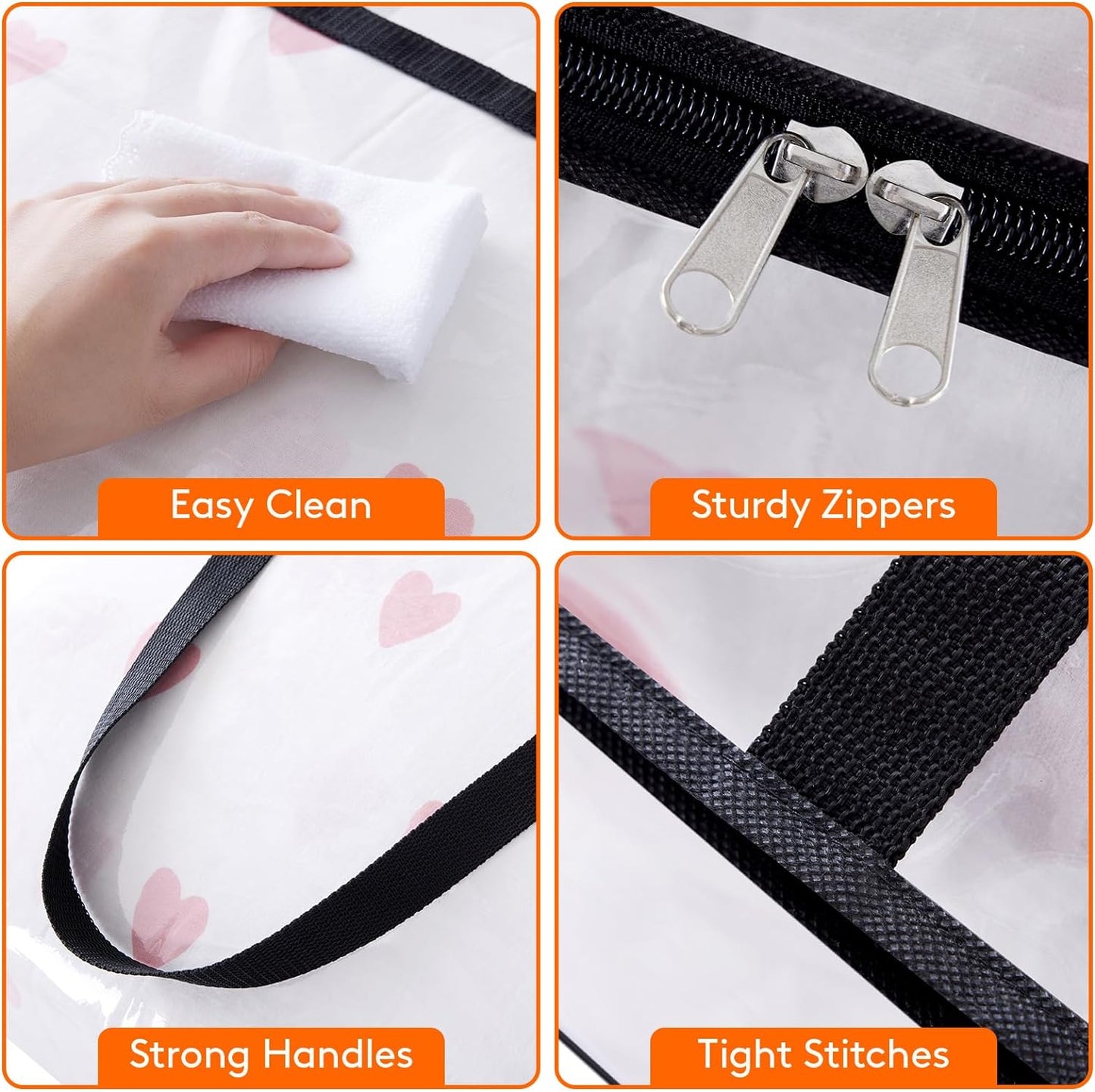 4 Pack Clear Plastic Storage Bags, 40L Foldable Clothes Storage Boxes Wardrobe