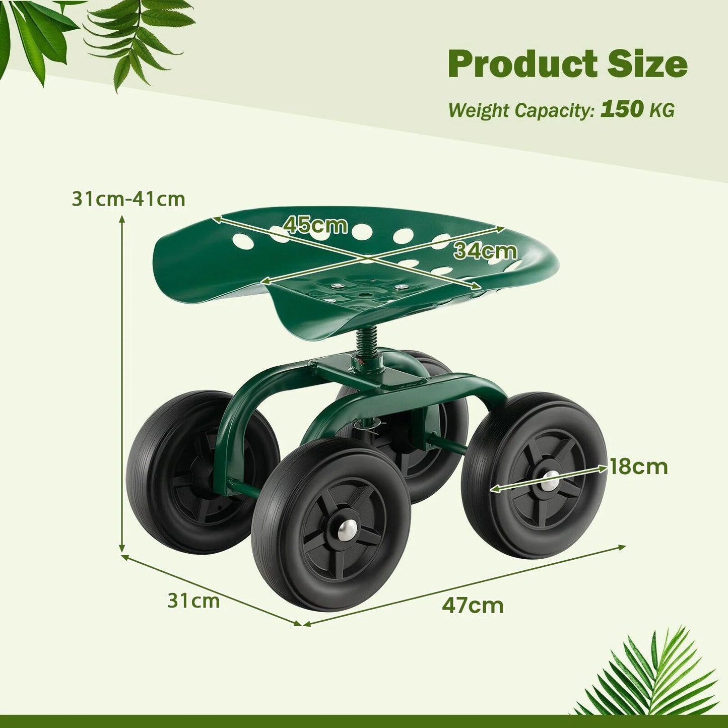 Garden Workseat with 360° Swivel Seat and Adjustable Height