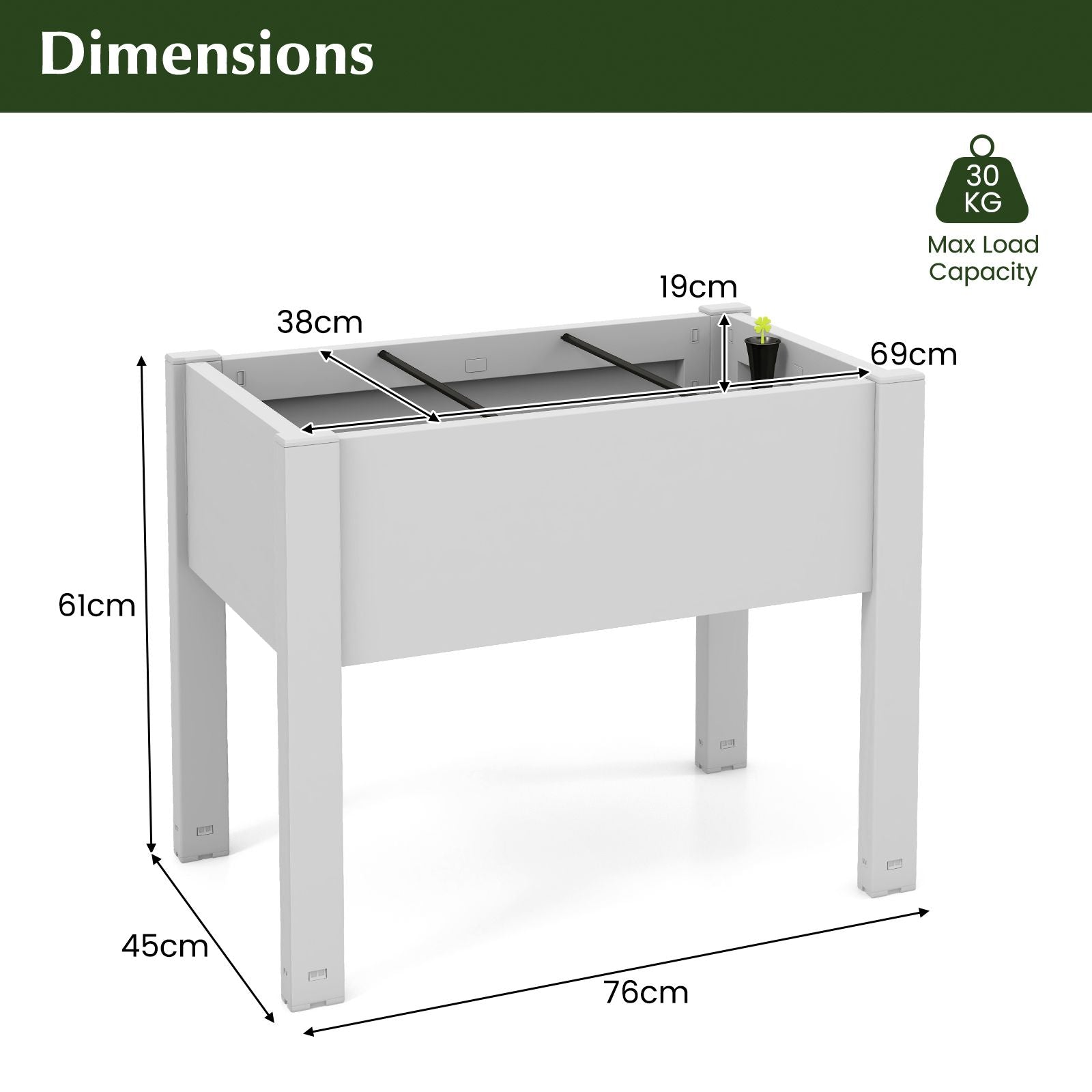 53L Elevated Garden Bed with Water Level Indicator and Drainage Feature