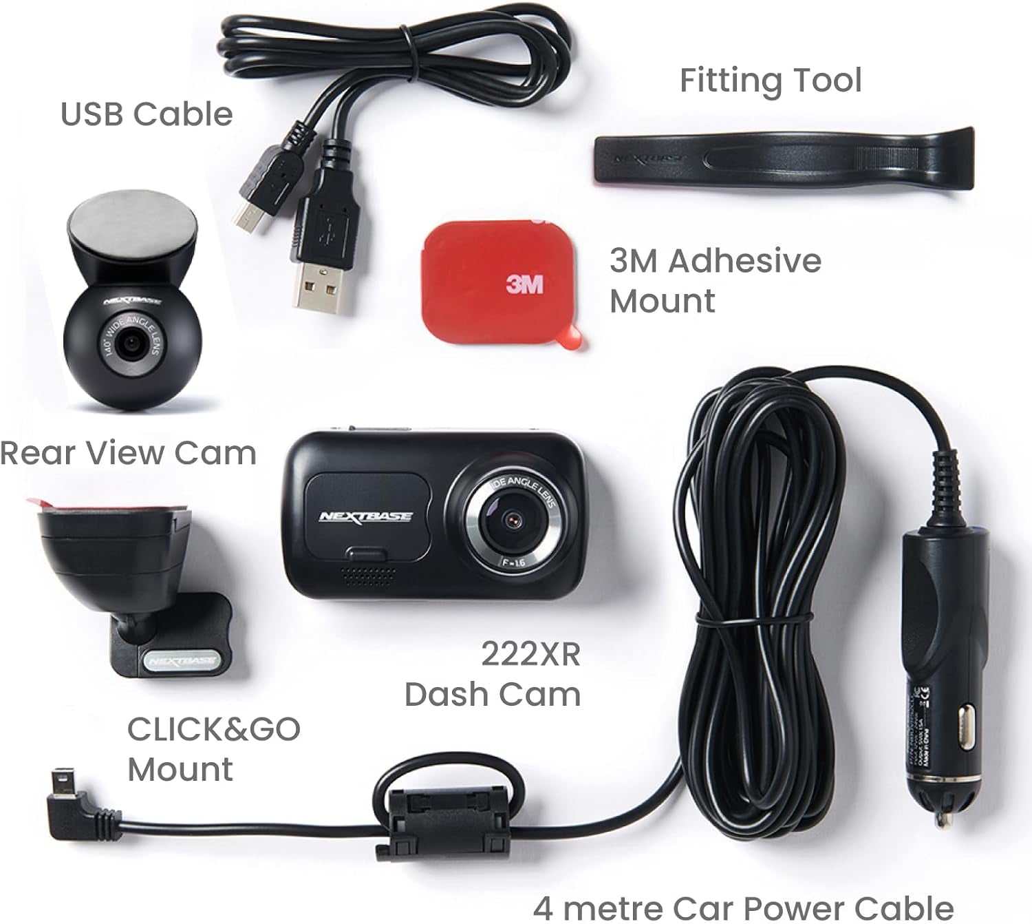 222XR Full HD Dash Camera - 1080P Front & Rear Recording, Night Vision, G-Sensor, Motion Detection, Loop Recording, 2.5" IPS Display, Magnetic Mount