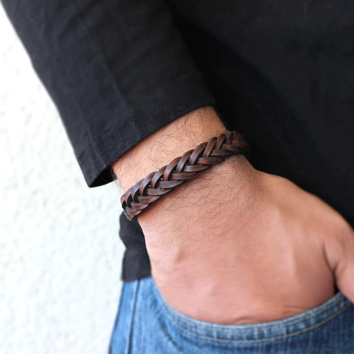 Braided Leather Bracelet Men, Rustic Leather Mens Bracelet, Gift for Him, Birthday Gift, Mens Leather Jewelry, 1Pc