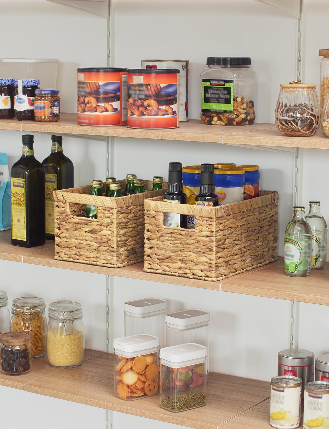 Stylish Wicker Storage Baskets - 2-Pack Large Rectangular Baskets with Handles for Pantry and Bathroom Organization, Natural Water Hyacinth