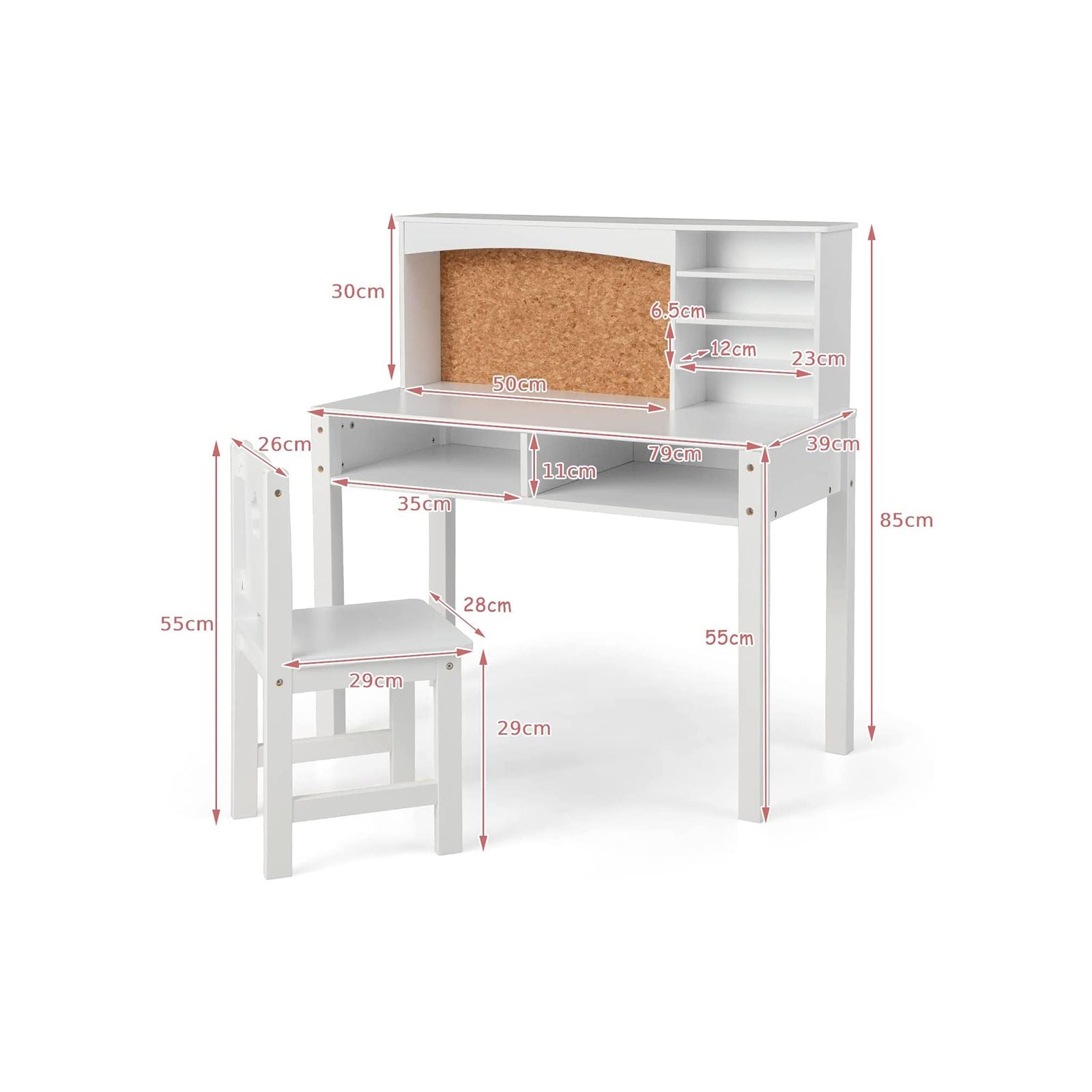Kids Wooden Desk and Chair Set with Hutch for Study and Reading