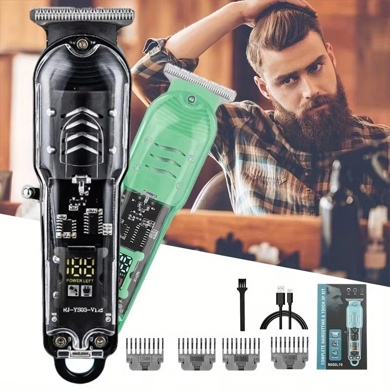 Professional Transparent Body Electric Hair Clipper - USB Rechargeable Trimmer for Men, Perfect Holiday Gift!