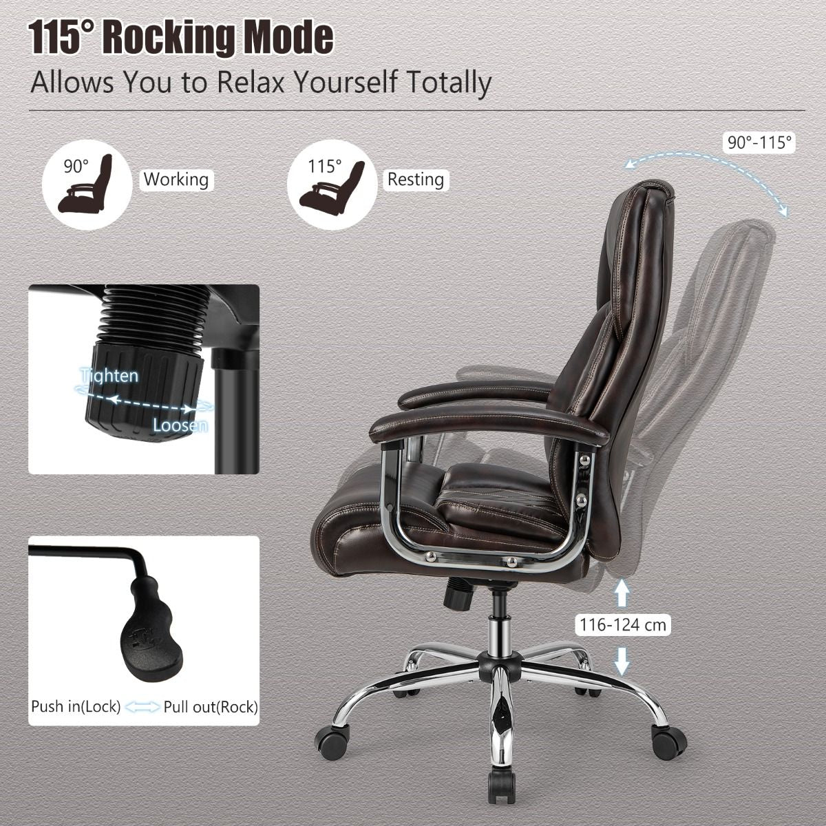 Executive Leather Office Chair with Rocking Functionality and Armrests