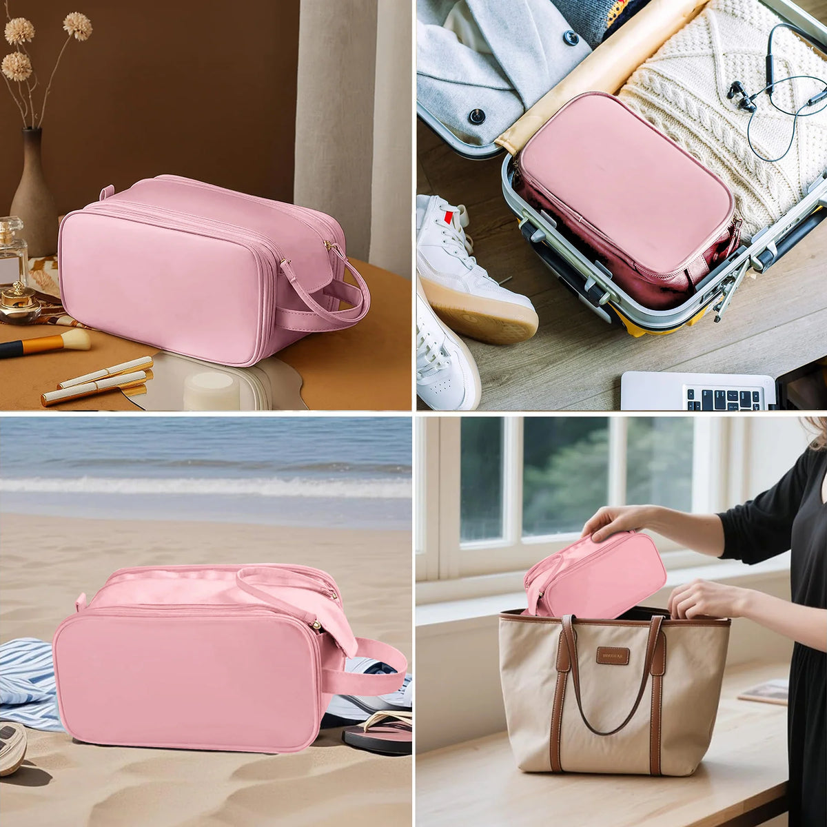 Travel Toiletry Bag for Women Men - Large Travel Toiletry Organizer Makeup Bag, Hanging Cosmetic Bag Kit - Leather