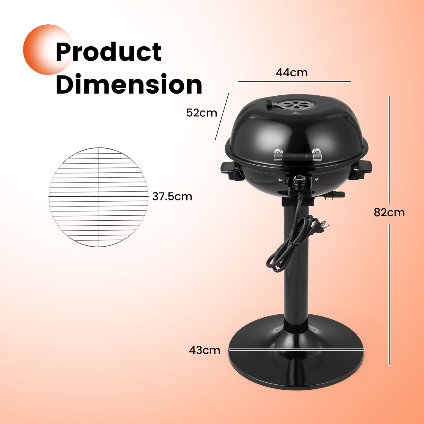 Electric Barbecue Grill with Detachable Non-Stick Cooking Rack