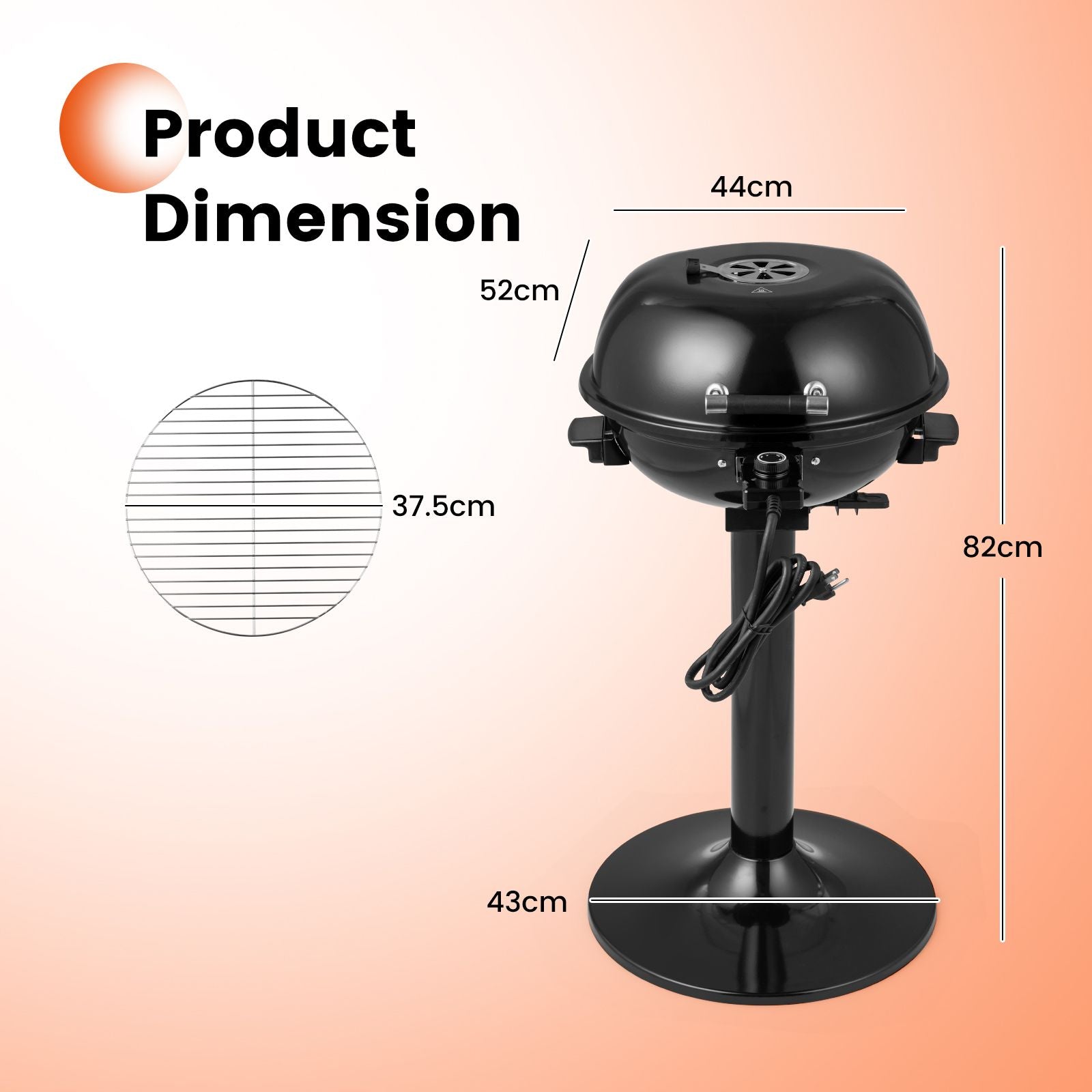 Electric Barbecue Grill with Detachable Non-Stick Cooking Rack