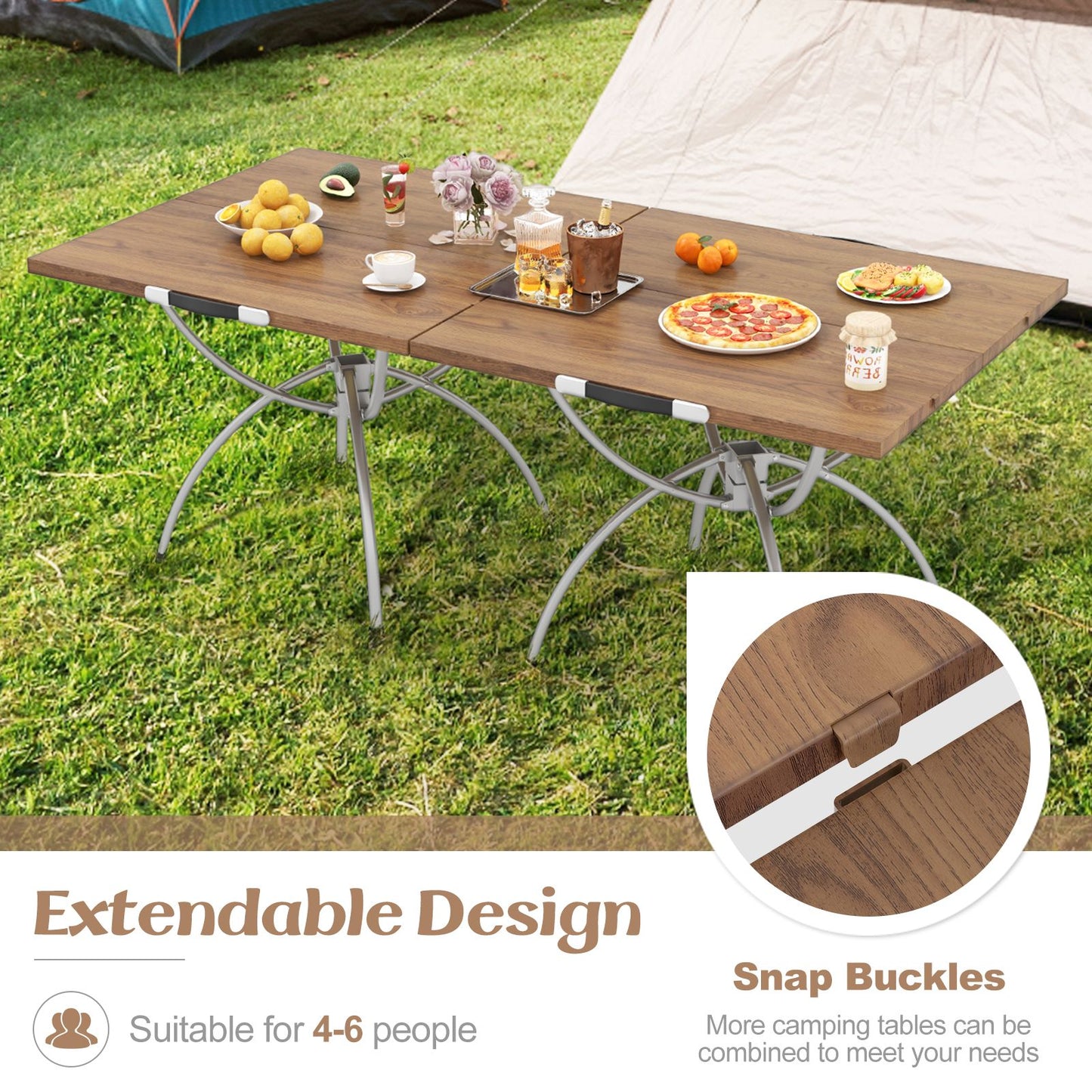 Foldable Picnic Table with Expandable Design and Wood-Grain Finish for Outdoor Activities
