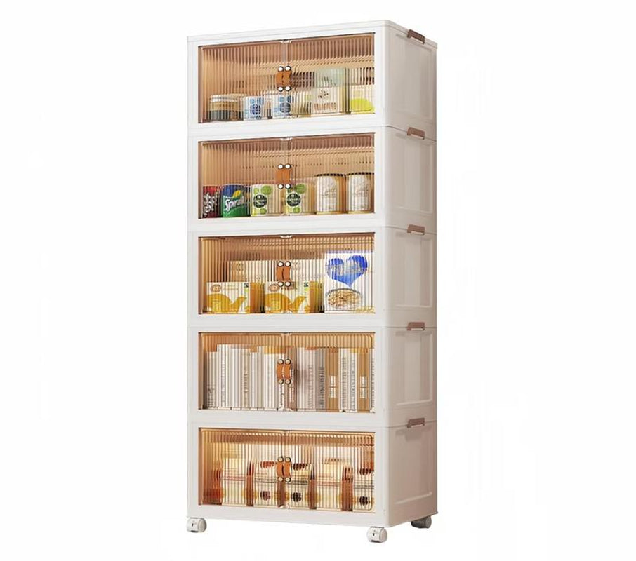 Versatile Foldable Stackable Storage Box with Front Opening Lid, Wheels & Organiser Cover - Perfect for Home & Office!