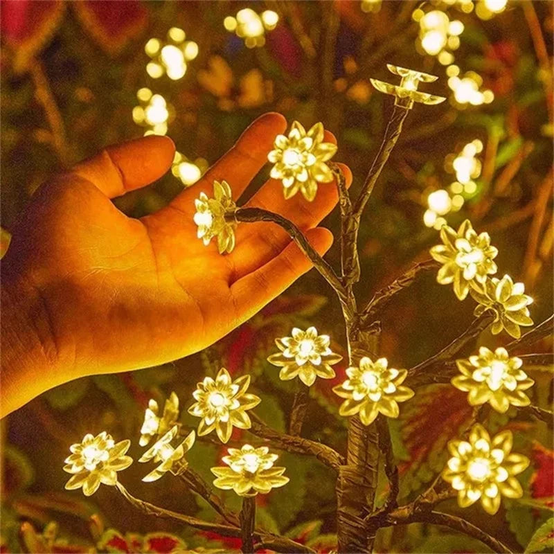 Outdoor Waterproof Solar Garden Lights Sakura/Sunflower Solar Powered Landscape Tree Lights with Battery Lights for Pathway