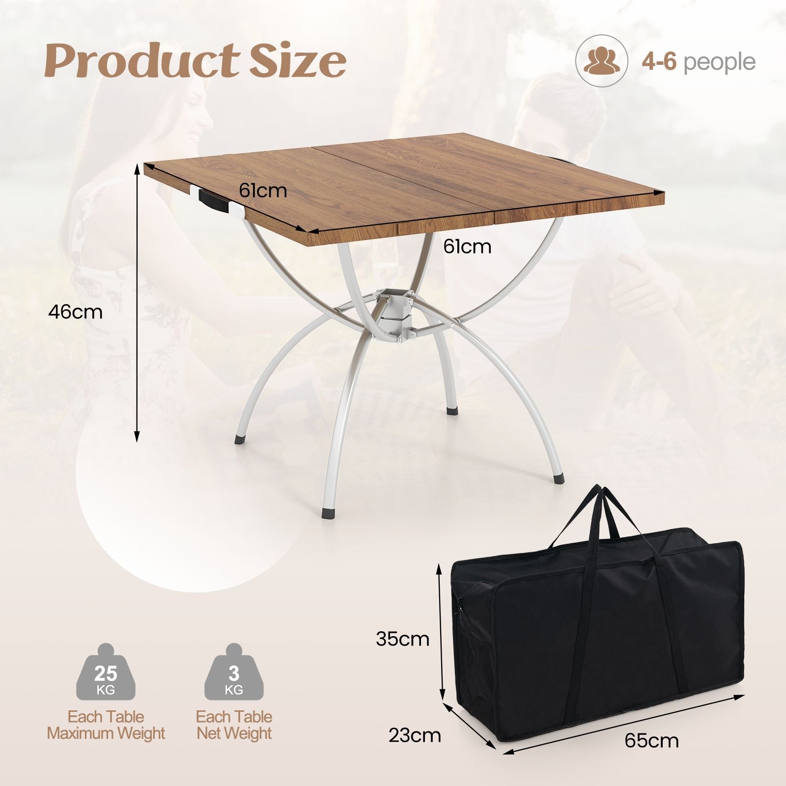 Foldable Picnic Table with Expandable Design and Wood-Grain Finish for Outdoor Activities