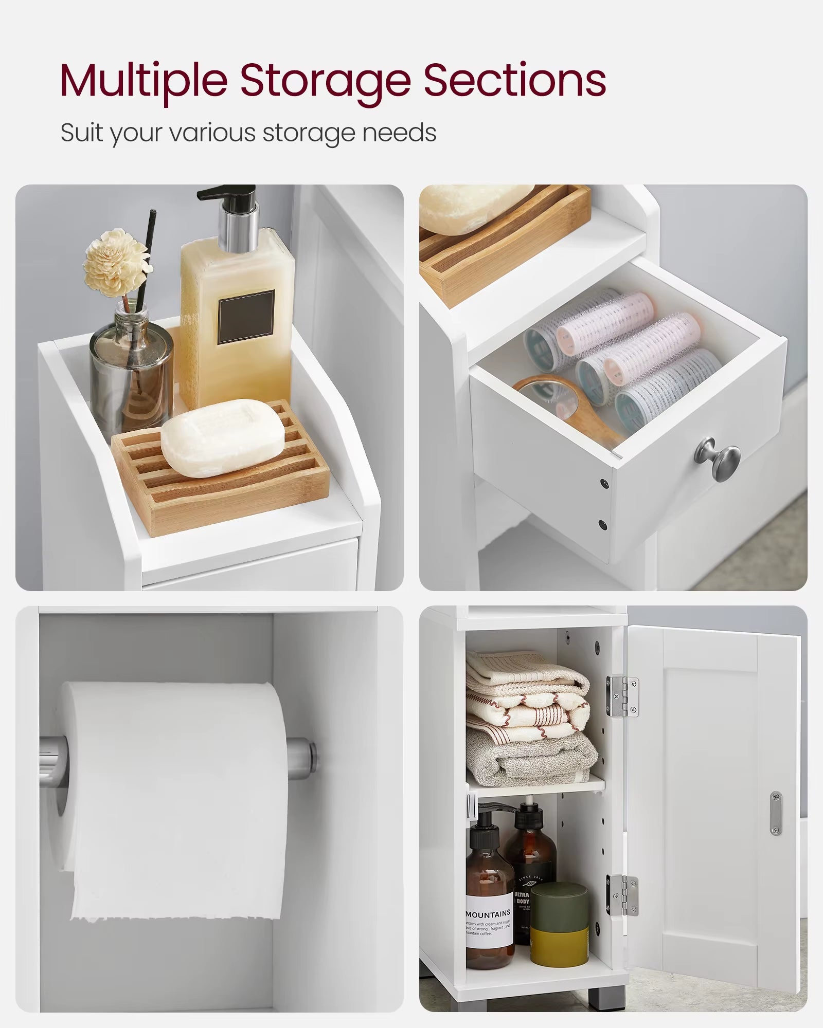 Compact Bathroom Storage Cabinet with Toilet Paper Holder - Stylish Organizer for Small Spaces