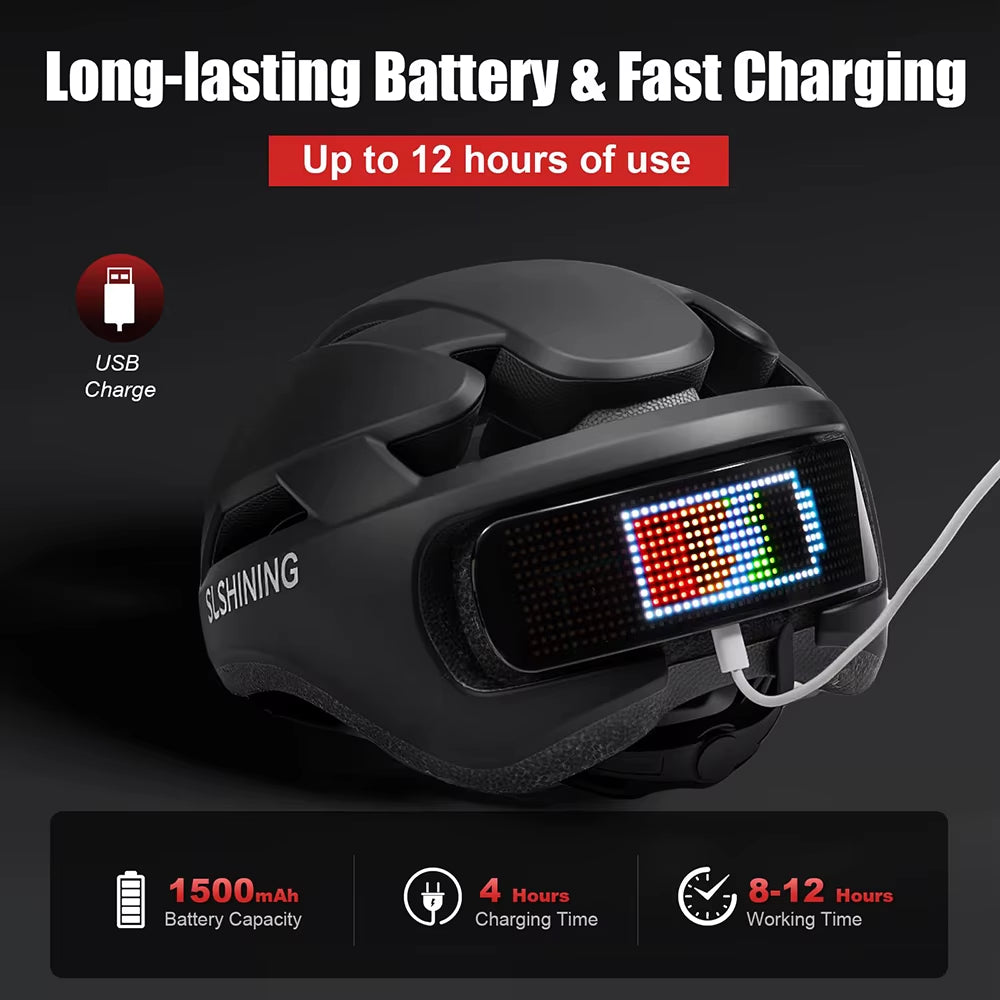 LED Bike Helmet with LED Display Screen Taillight Smart APP Control 