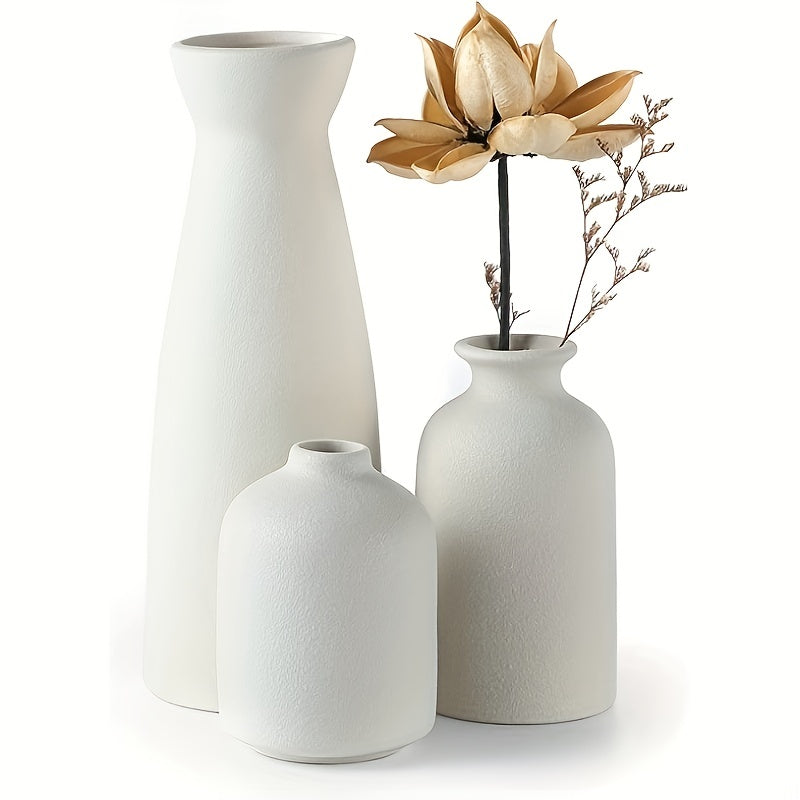 3pcs Bohemian Ceramic Vase Set - Matte Finish, Geometric & Floral Designs