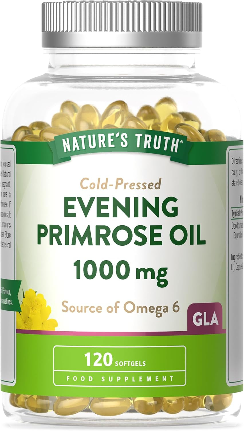 Evening Primrose Oil 1000 mg - 120 Softgel Capsules - High Potency Omega-6 and GLA - Cold-Pressed -