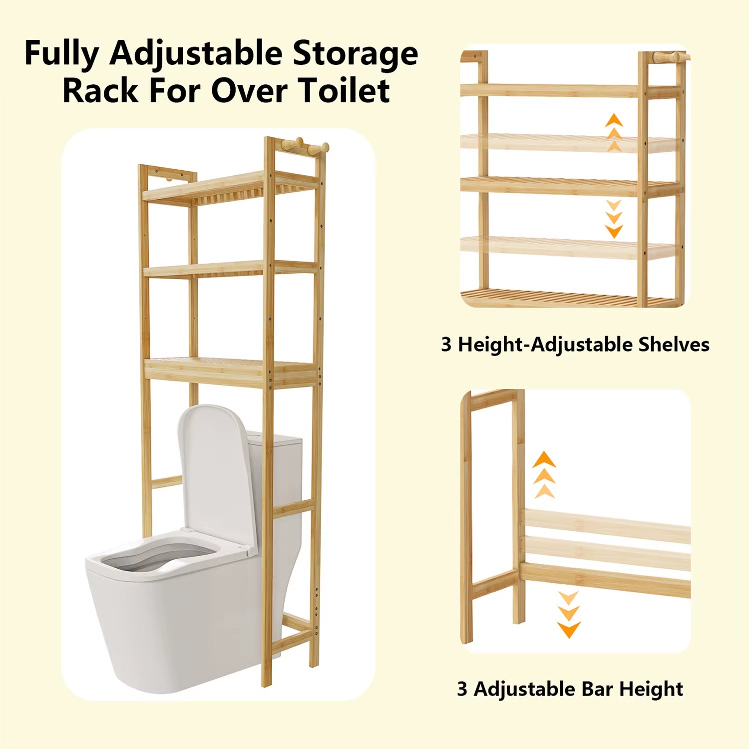 Over the Toilet Shelf Bathroom Bamboo Organizer over the Toilet Space-Saver 3-Tier Storage Shelf Cabinet