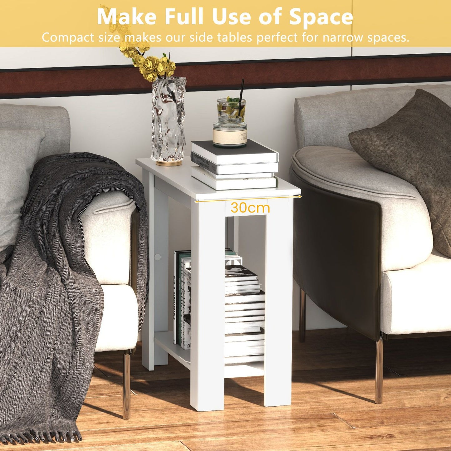 Stylish 2-Tier End Table with Storage Shelf for Small Spaces