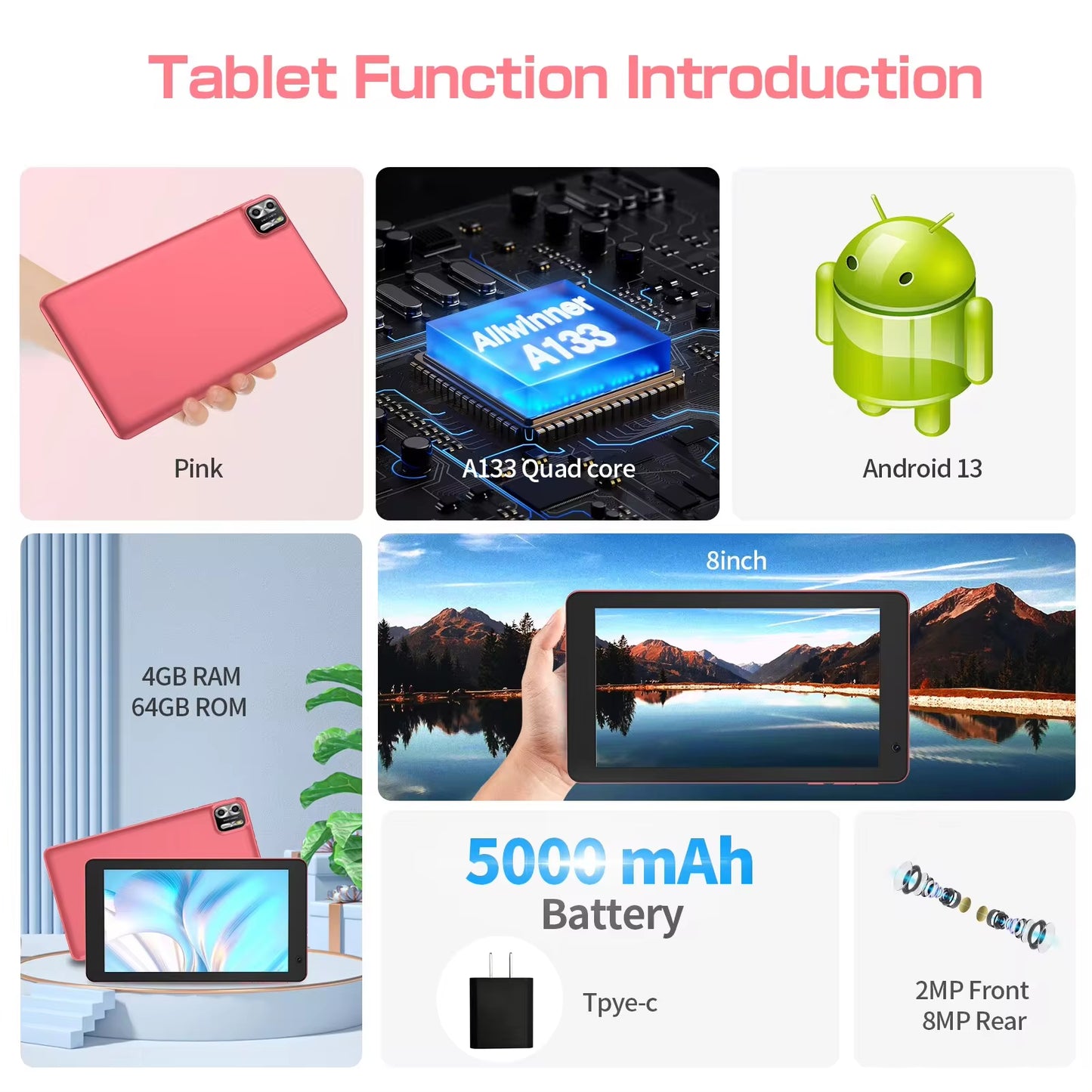 Powerful 8-Inch Android Tablet - 8GB RAM, 64GB Storage (Expandable to 1TB)