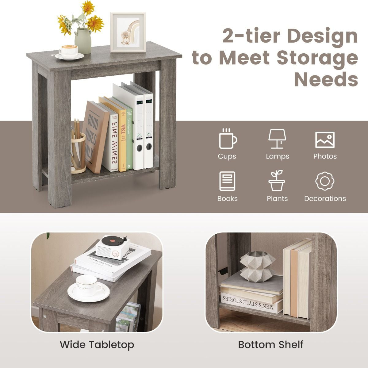 Stylish 2-Tier End Table with Storage Shelf for Small Spaces