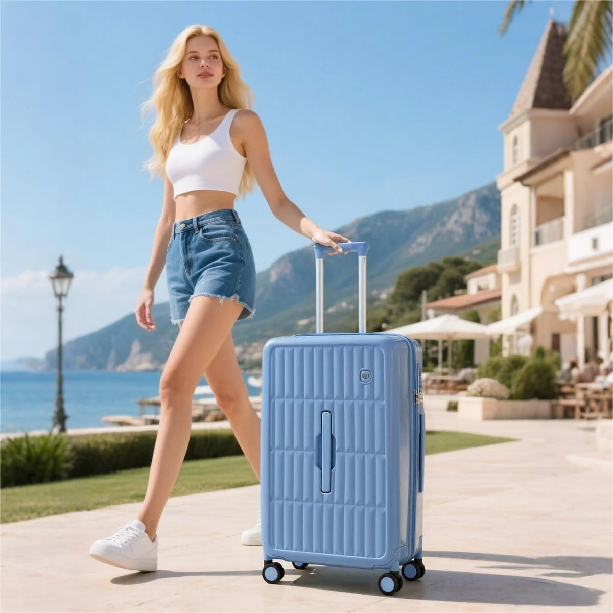 Spacious Hard Shell Suitcase with 8 Spinner Wheels – Smooth-Gliding Travel Luggage for Holidays and Business Trips