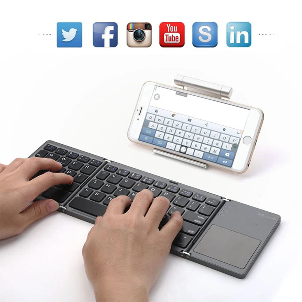 Compact Bluetooth Mini Wireless Keyboard with Touchpad - Triple Folding Design for Windows, Android, iOS, iPad, and Phones