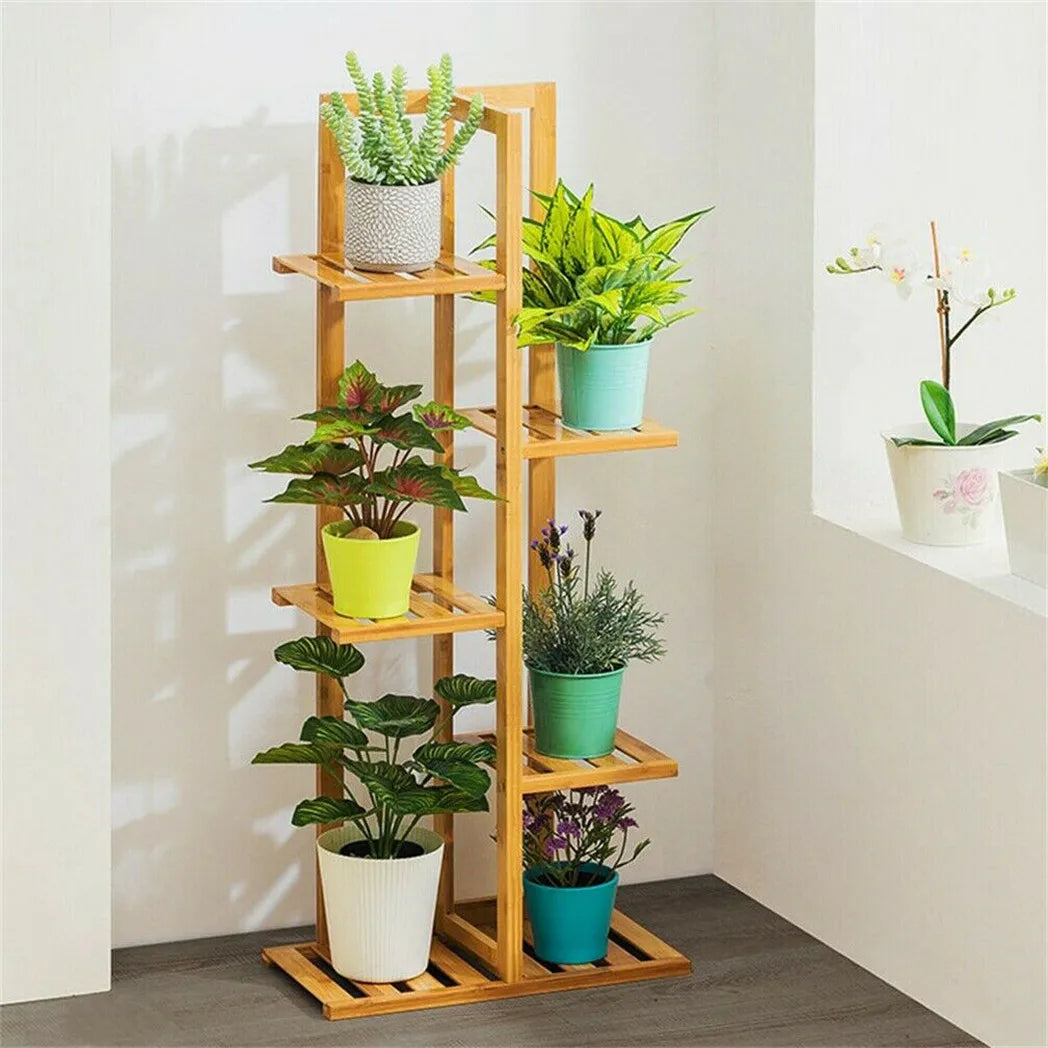 Bamboo 5 / 6 Tier Plant Stand Rack Multiple Flower Pot Holder Shelf 
