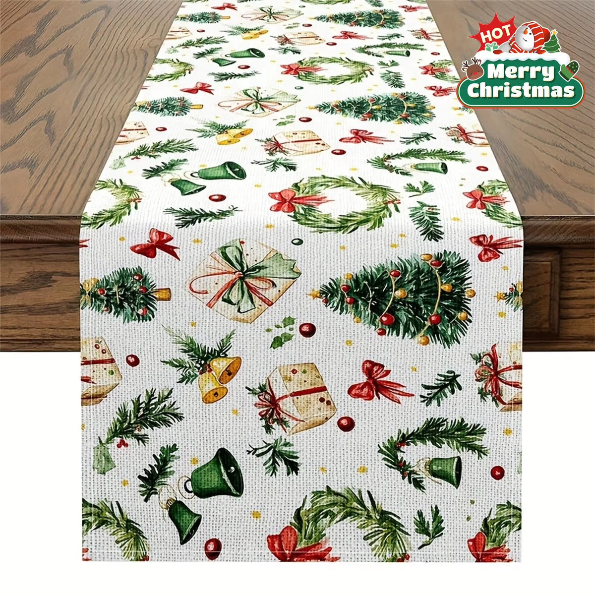 Cozy Christmas Tree Print Table Runner | Ideal for Winter Holiday Tables & Christmas Kitchen Decor