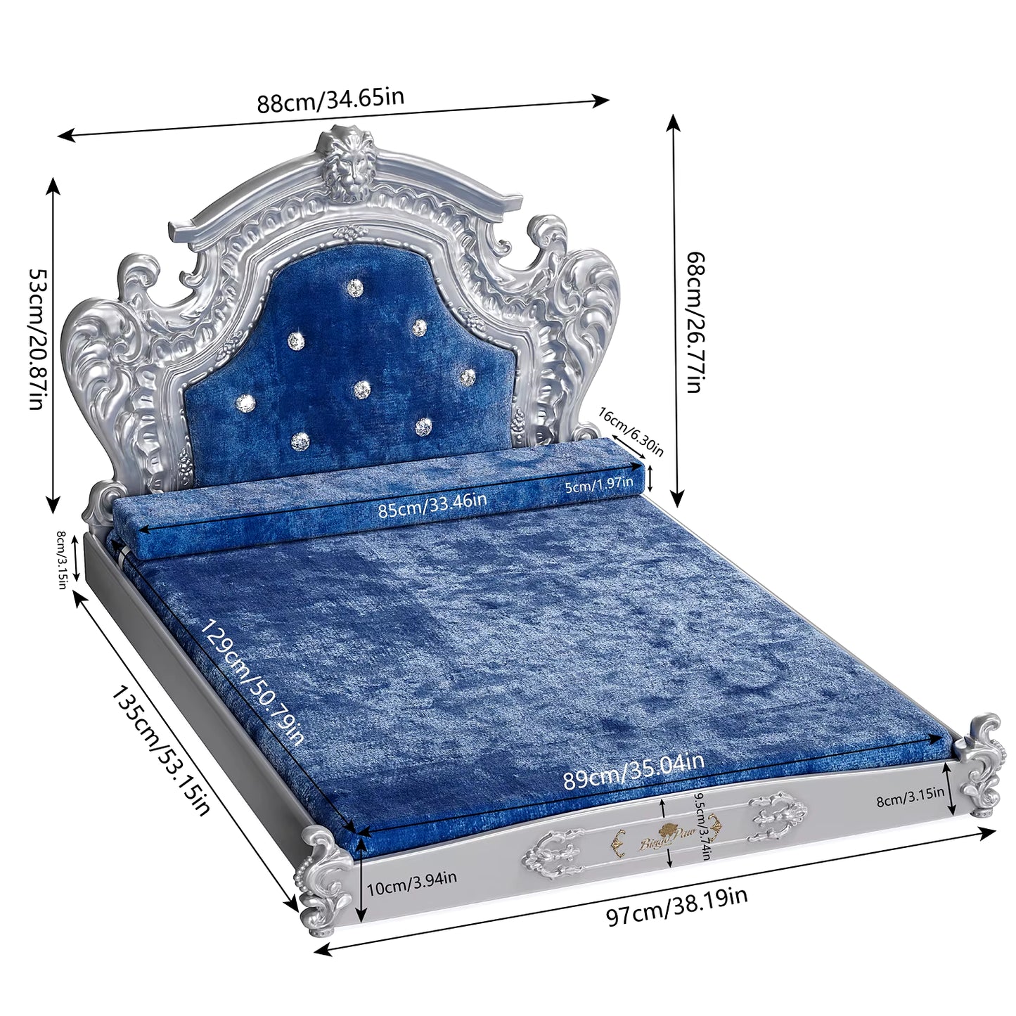 Elegant Dutch Velvet Luxury Pet Bed with Headboard for Medium to Large Dogs and Cats - European Style Comfort