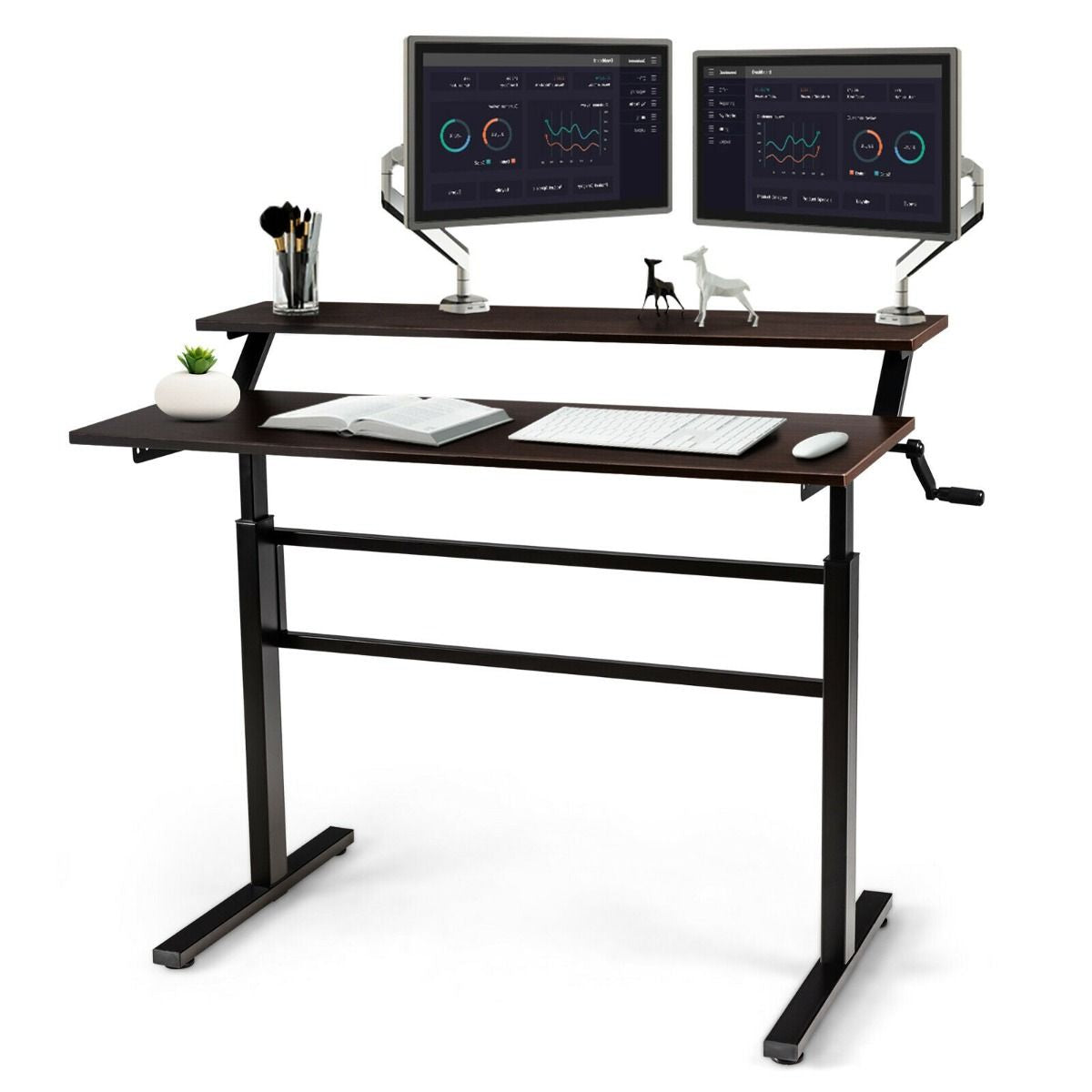 2-Tier Standing Desk with Adjustable Height and Crank Handle