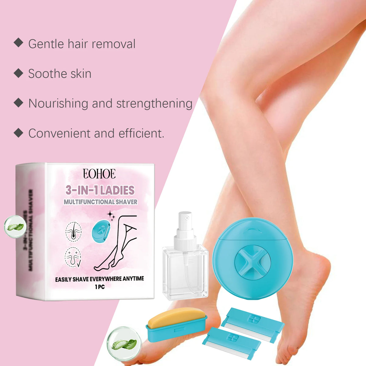 3-in-1 Women's Shaving Razor: Portable Multifunctional Shaver with Moisturizing Soap and Spray Bottle for Travel-Friendly Body Hair Removal on Legs and Arms