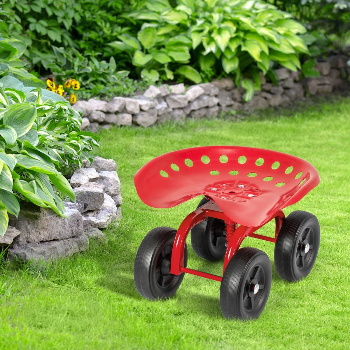 Garden Workseat with 360° Swivel Seat and Adjustable Height