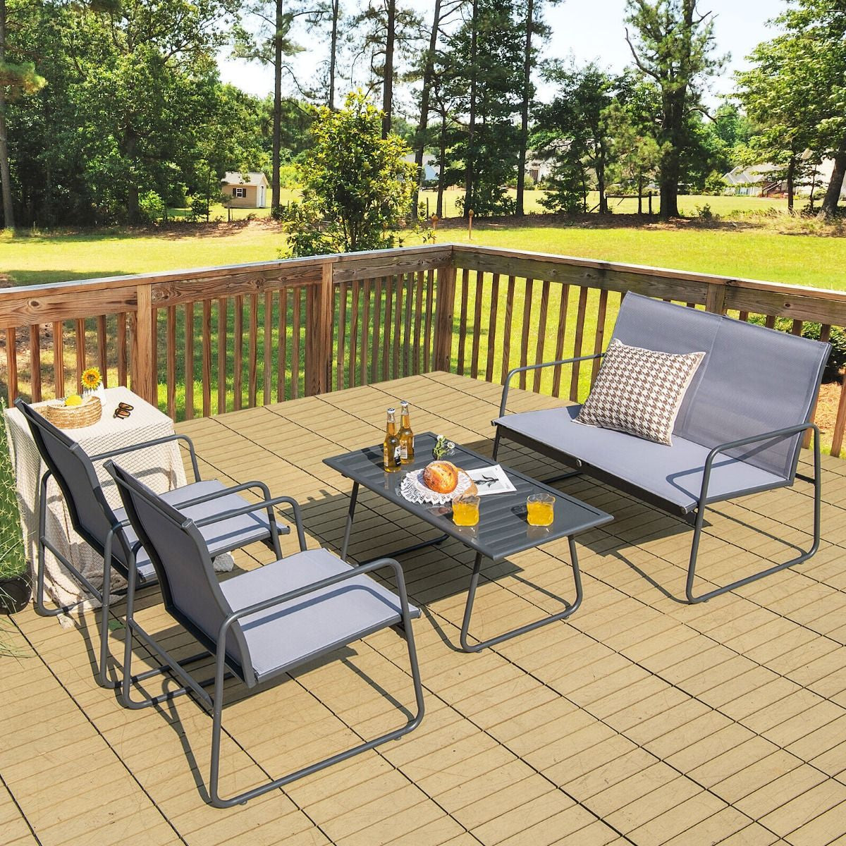 4-Piece Outdoor Bistro Furniture Set Featuring Loveseat, Coffee Table, and Two Chairs