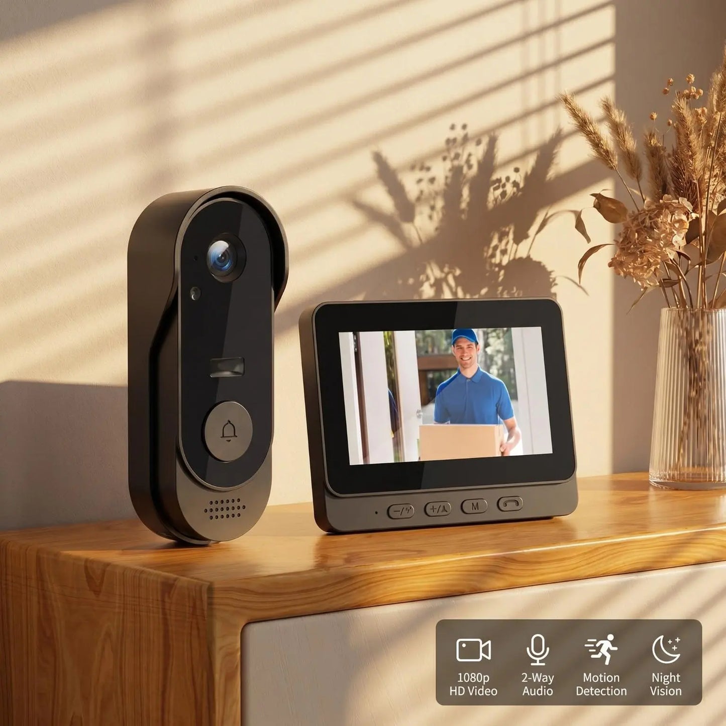 Wireless Rechargeable Smart Visual Doorbell Camera, Home Security Device with Night Vision, 2-Way Talk, Waterproof Sensor Alarm, Video Intercom & Privacy Protection
