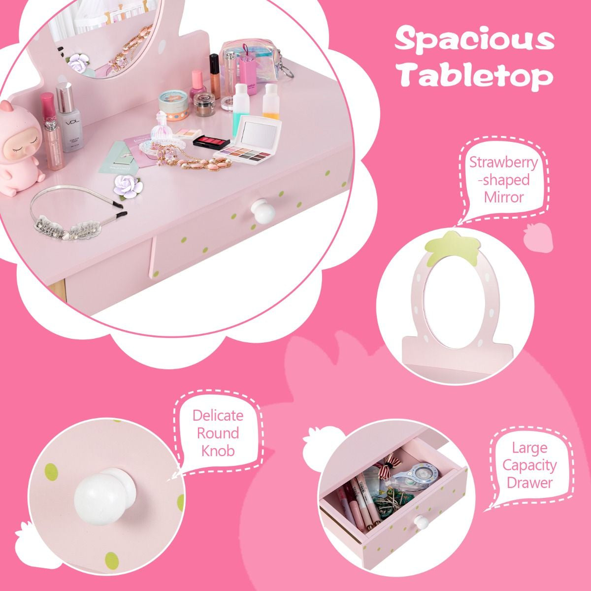 Enchanting Toddler Girls' Dressing Table with Mirror & Stylish Storage Drawer