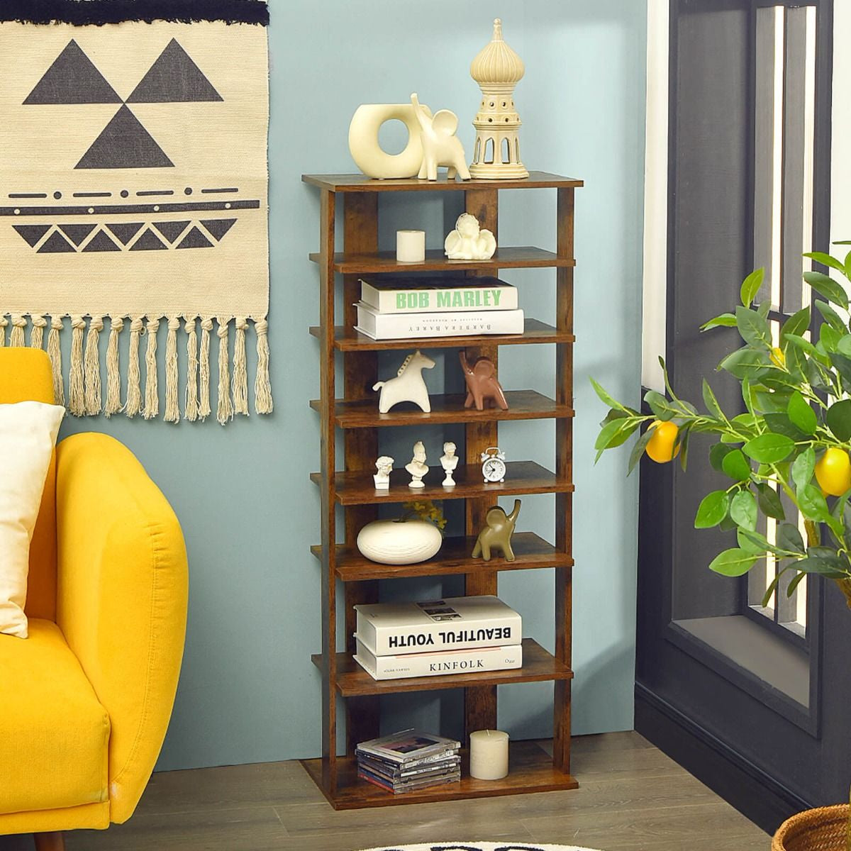 Extra Wide Vertical Wooden Shoe Rack with 7 Shelves